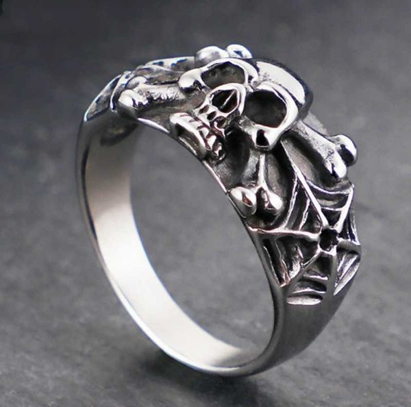 Anéis de caveira de aço gótico homem punk rock esqueleto masculino anel masculino festa jóias acessórios