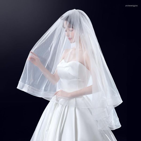 Véu de Noiva Feminino 2T Tule Curto Casamento com Pente Duas Camadas Véu Branco/Marfim