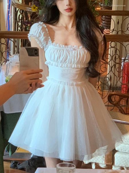 Vestidos casuais 2023 verão francês elegante vestido branco mulher chique moda coreana Y2k mini festa curta casaul fada escritório senhora
