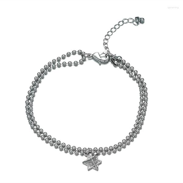 Braccialetti di collegamento Gioielli di moda Regali Sfera di metallo a doppio strato Bracciale con pendente a stella a sei punte di alta qualità per donna Uomo Accessori per feste