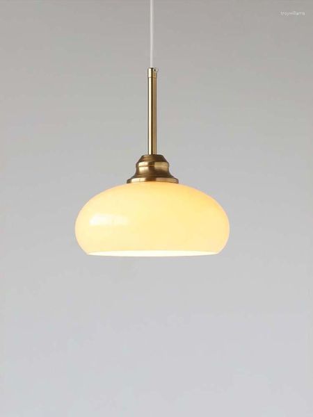 Lampade a sospensione Lampada in vetro francese medievale Moderna semplice diametro 20 cm Bianco Beige Ristorante Tavolo da pranzo leggero Bar Illuminazione cucina