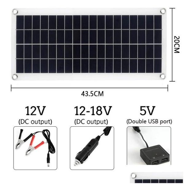 Aquecedores elétricos inteligentes 300W Painel solar flexível 12V Carregador de bateria Dual USB com células controladoras 10A60A Banco de energia para telefone carro Dhzhc