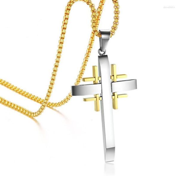Anhänger Halsketten Herren Edelstahl Halskette Einfache Mode Kreuz Anhänger Charm Rolo Kette 3mm 24 Zoll