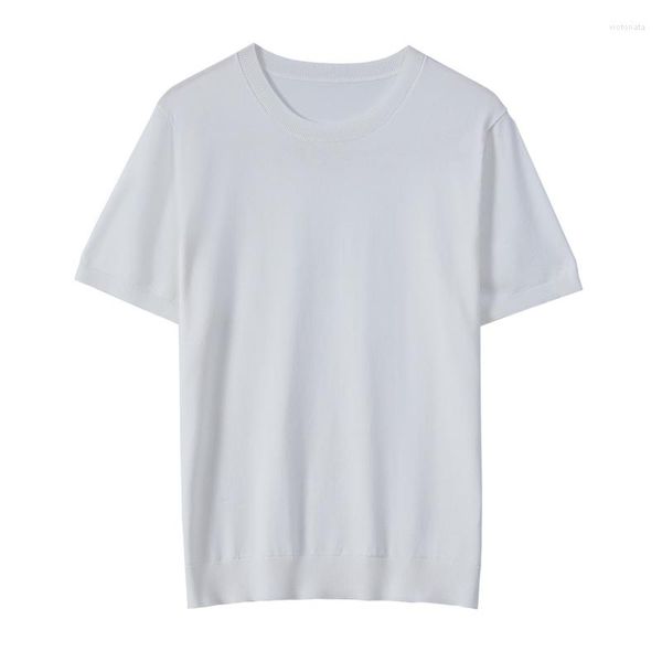 T-shirt da uomo T-shirt a maniche corte Summer Ice Silk Cool 2023 Bottoming Cotton Mercerized Round Neck Maglione da uomo