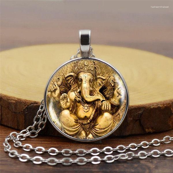 Colares com Pingente Clássico Hindu Tempo Religioso Colar de Pedras Preciosas Cabeça de Elefante Deus Ganesha Amuleto Charme Sorte Auspicioso Jóias Presentes
