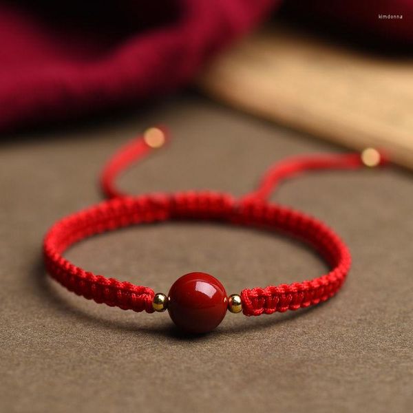 Braccialetti con ciondoli Donna Braccialetti con amuleto intrecciato Buddha tibetano etnico per uomo Regali fatti a mano con braccialetto di perline di cinabro in corda rossa