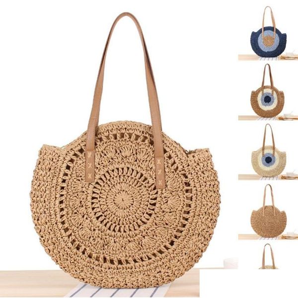 Borse portaoggetti Intrecciate a mano Round Corn St Bag Natural Chic Hand Large Summer Beach Tessuto Tote Drop Delivery Home Garden Housekee Organizati Dhlwe