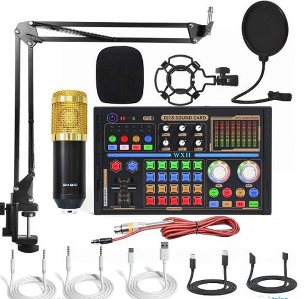 BM 800 DJ18 Microfones de áudio profissional V8 Pro Sound Card Set BM800 Mic Studio Condenser para OTG Type-C TV Gravação vocal ao vivo Podcast Performance