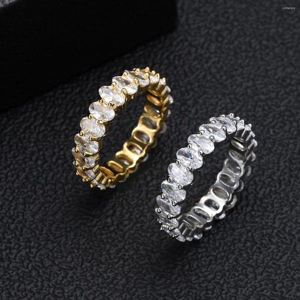 Fedi Nuziali Gioielli Placcati Ovale Cubic Zirconia Love Ring Eternity Impilabile Per Le Donne