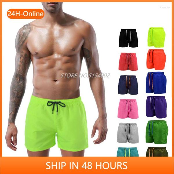 Shorts masculinos de praia calção de banho verão calças curtas sólido respirável secagem rápida natação surf comprimento da coxa S-4XL tamanho grande