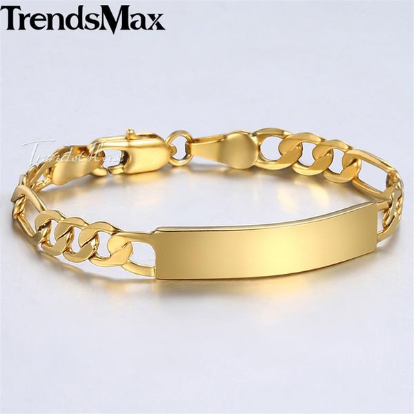 Trendsmax Bracciale per bambini Gold Filled Figaro Chain Smooth Bangle Link ID Bracciale per bambino Bambino Ragazzi Ragazze 5mm 11 5cm KGBM10266g