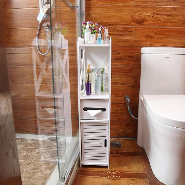 Bodenmontierter, wasserdichter WC-Seitenschrank, PVC-Badezimmer-Lagerregal, Schlafzimmer, Küche, Lagerregale, Heim-Badezimmer-Organizer T20276v