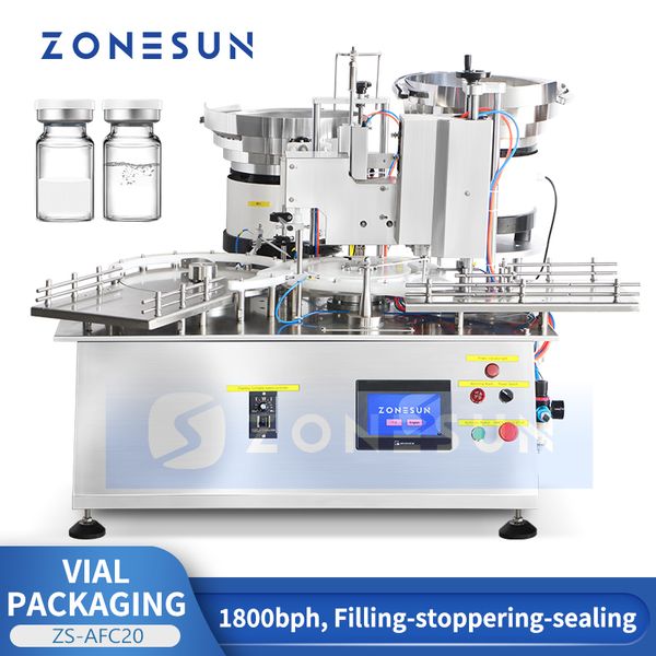 ZONESUN Confezionatrice automatica per fiale Riempimento di bottiglie Tappo per sigillatura Attrezzatura Alimentatore vibrante per vaschetta con ruota a stella ZS-AFC20