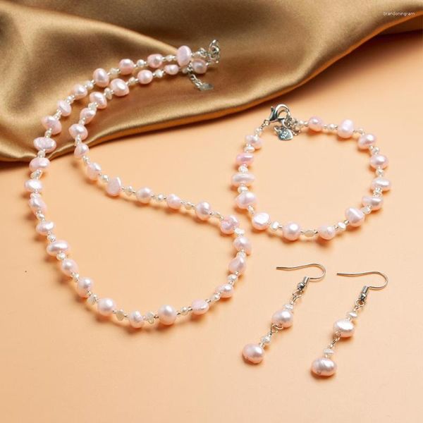 Collana Orecchini Set Braccialetto di perle d'acqua dolce naturale Perline colorate Jewerly Love Wish For Women Girl Gifts