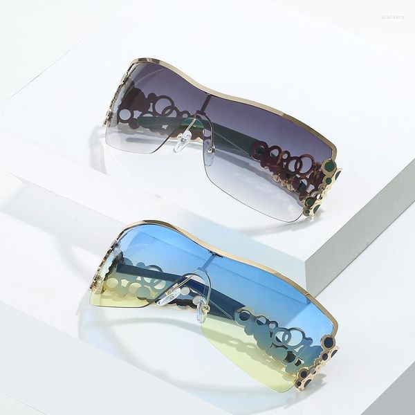 Sonnenbrille Luxus Halbrandlose Brille Y2K Frauen Farbverlauf Übergroße Flut Runde Süße Sonne Damen Einteilige Sonnenbrillen