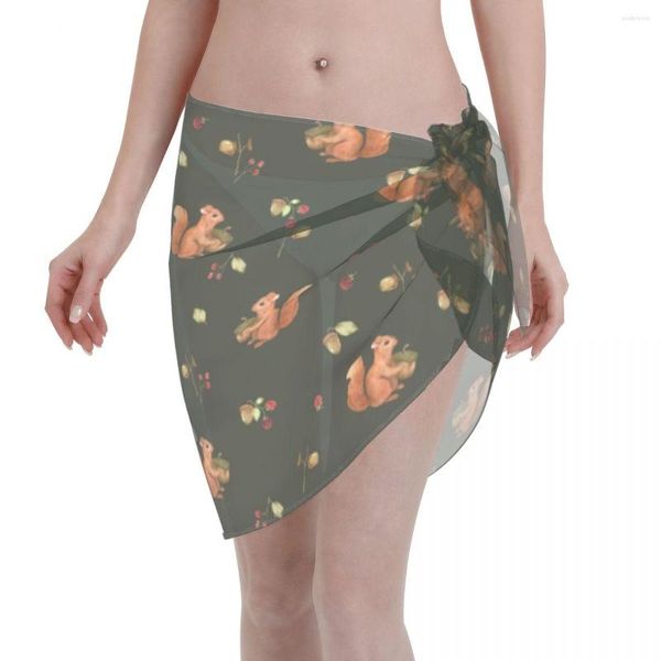 Damen-Bademode, fröhliches lustiges Eichhörnchen, sexy Frauen, Strand-Wickel-Chiffon-Pareo-Sarong-Kleid, modische Bikinis, Vertuschungen, Röcke, Badeanzug