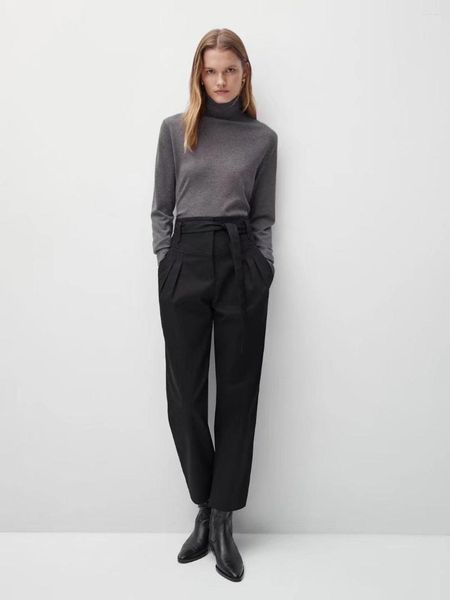 Pantaloni delle donne Delle Donne 2023 di Estate di Modo Pantaloni A Pieghe Con Cintura Tasca Dell'annata Del Tutto-fiammifero Casual Chic Femminile Pantalones Mujer