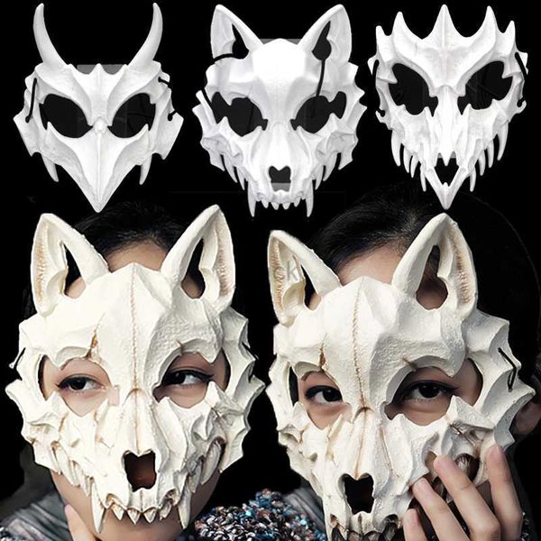 Máscaras de festa Caveira de Halloween Máscara de festa Anime Demônio Lobisomem Meia máscara de cobertura facial Cosplay Traje Dança Máscaras de formatura Acessórios de cabeça Acessórios HKD230801