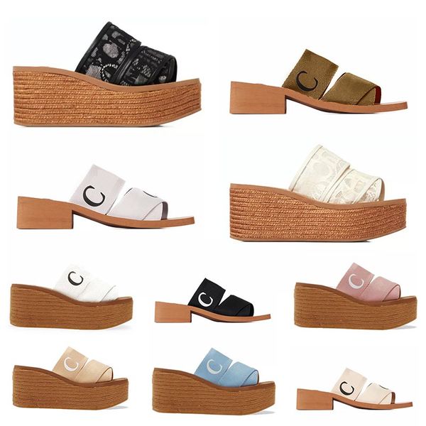 Damen-Hausschuhe, Woody-Sandalen, Kätzchen-Plateau, Keil-Pantoletten, Segeltuch-Slides, luxuriöse Mode-Slipper, Tanga, Slingback, quadratische Zehenpartie, flache Sandalen, Haus, Strand, Outdoor, Slider