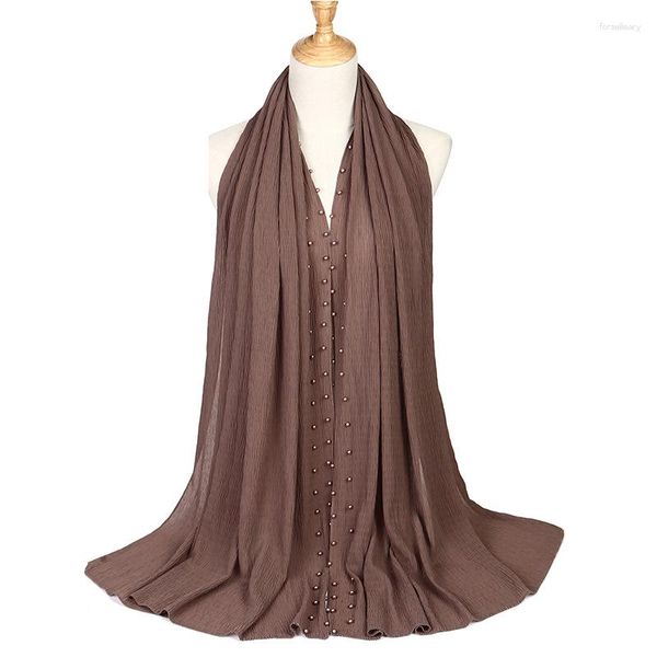 Sciarpe Sciarpa lunga in chiffon a bolle di perline tinta unita Turbante Elegante Ramadan Musulmano Scialli da donna Foulard Malesia Copricapo femminile