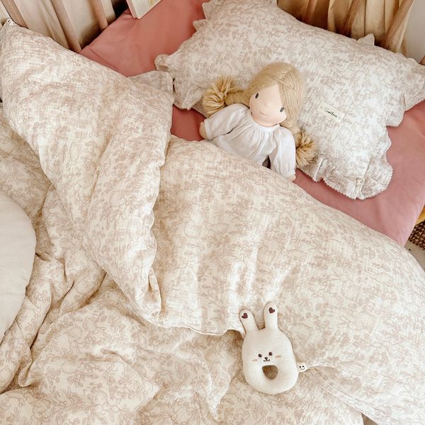 Bettwäsche-Sets Korean Bunny Baumwolle Musselin Babybett Bettwäsche Set Kinder Bettwäsche Kit Bettwäsche Bettbezug Blatt Kissenbezug ohne Füllstoff 230731