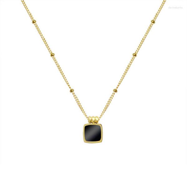 Anhänger Halsketten Quadratische Halskette für Frauen Mädchen Schwarz Weiß Gold Farbe Edelstahl Charm Schmuck Geschenk Großhandel (GN254)