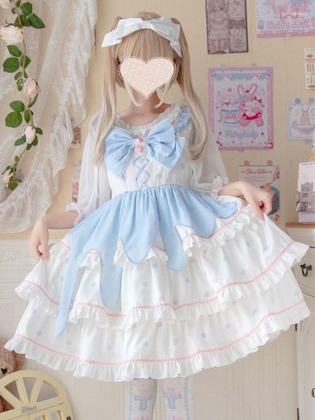 Casual Kleider Harajuku Gothic Mode Weiß Lolita Kleid Frauen Temperament Schlank Süße Kawaii JSK Mädchen Viktorianischen Nette Party Vestidos