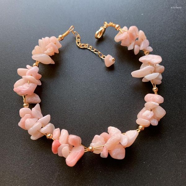 Связанные браслеты натуральный розовый опал -каменный браслет хрустальные чипсы бусинки