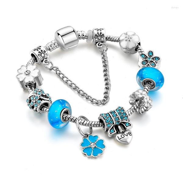 Braccialetti con ciondoli Regali YADA Braccialetti con fiore blu e farfalla Braccialetti per le donne Bracciale con gioielli in cristallo di amicizia BT200194