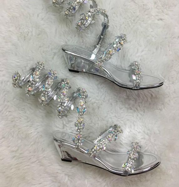 Scarpe eleganti YUE JABON Summer Flats Sandalo Gladiator Knee High Slip On Donna Stivali Bohemia Style Crystal Beach Wedge 230731