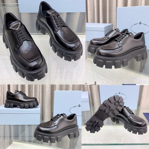 Monolith-Schnürschuhe aus gebürstetem Leder 1E255 Schwarze, klobige, modernistische Sohle mit einzigartigem monolithischem Design wird mit den Marken-Loafern aus gebürstetem Leder gepaart