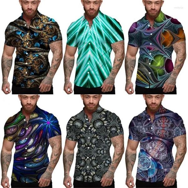 Camisas casuais masculinas personalizadas padrão abstrato série 3D camisa impressa havaiana praia Harajuku verão moda curta