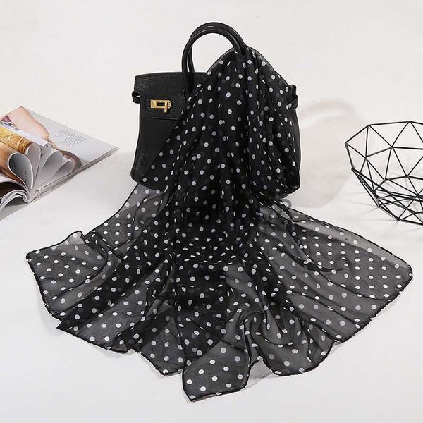 Schals Koreanische Polka Dots Chiffon Transparent Atmungsaktive Sonnenschutz Schal 160x50 cm Weibliche Sommer Dünne Lange Beh Handtuch Sonne seidenschal R43 J230801