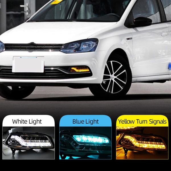 2 pezzi luce di marcia diurna per VW Volkswagen Polo 2014 2015 2016 2017 flusso giallo indicatore di direzione LED DRL fendinebbia300T