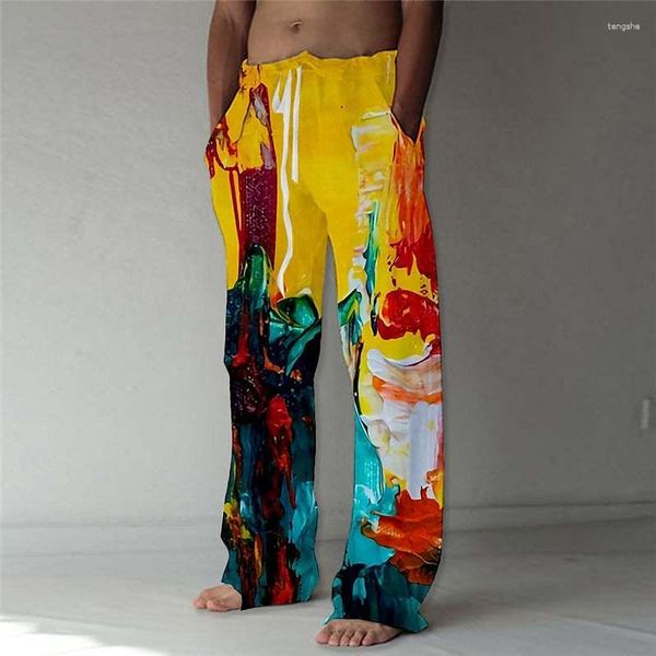 Pantaloni da uomo Y2k Fashion Man Luxury Coreano Streetwear Jogger Pantaloni larghi con stampa in lino Abiti estivi Graffiti oversize da uomo