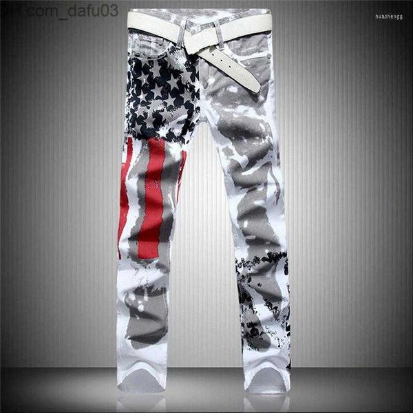 Jeans Masculino Jeans Masculino 2023 Moda Elegante Legal Calça Masculina Com Impressão Denim Pintado Graffiti Slim Fit Branco Masculino Hip Hop Rock Street Wear Z230801