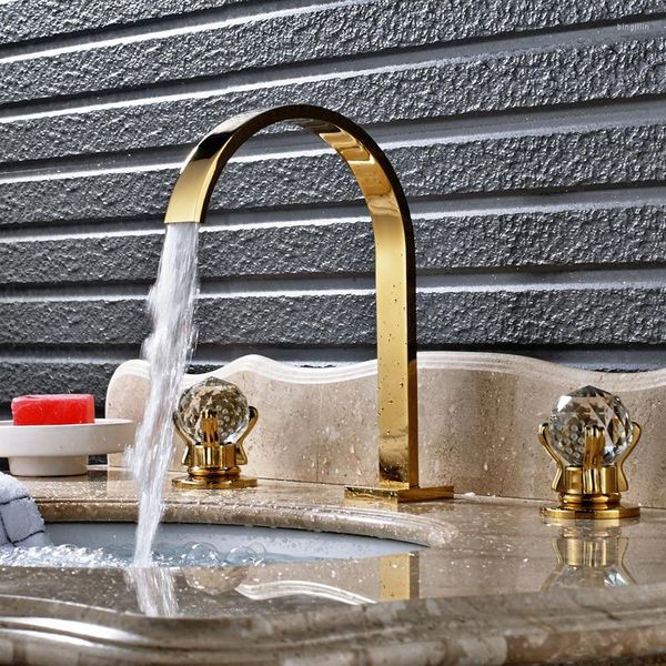 Banyo Lavabo muslukları 3pcs Katı pirinç musluk çift saplı mikser musluk yağı ovulmuş bronz/ nikel fırçalanmış/ krom/ altın