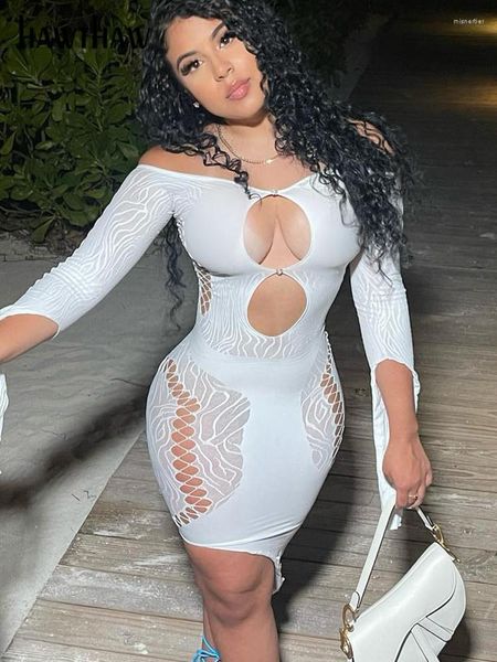 Vestidos casuais femininos sexy com decote reto vazado festa clube noite manga longa bodycon branco minivestido roupas de verão streetwear