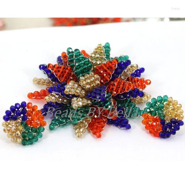 Orecchini pendenti Fiori intrecciati colorati Spille di cristallo Set per le donne Gioielli da sposa africani Perline per feste di moda ABD019