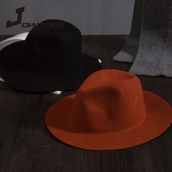 Chapéus de aba larga balde retrô clássico feltro jazz chapéu fedora com aba grande panamá para homem preto top vermelho senhoras imitação de lã gorro 230801