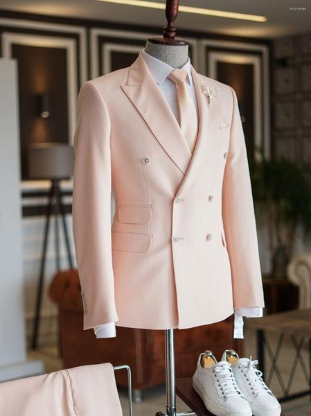 Ternos masculinos de verão, terno de casamento na praia para homens, conjuntos de blazer rosa, 2 pireces, masculino, masculino, com seios duplos, vestido formal de festa à noite, personalizado