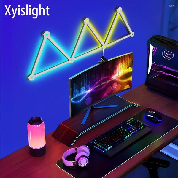 Lâmpada de parede LED costura luz DIY Smart Gaming Atmosphere RGB Pickup Bluetooth NightLight para sala de computador barra de estudo decorativa