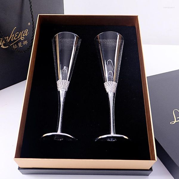 Weingläser Champagner Kreative Diamant Kristall Glas Hohe Fuß Tasse Hochzeit Bankett Feier Club Golden Mit Geschenkbox