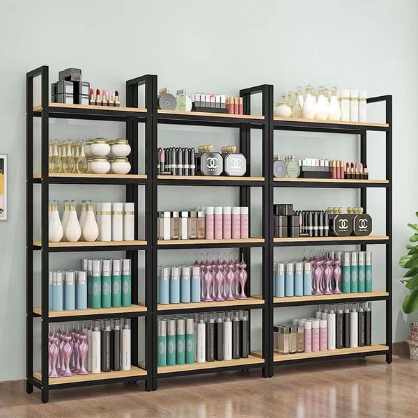 Prateleira boutique bonita de 3-5 camadas prateleiras multicamadas de aço e madeira prateleiras multifuncionais prateleira de exibição de cosméticos rack de exibição doméstica