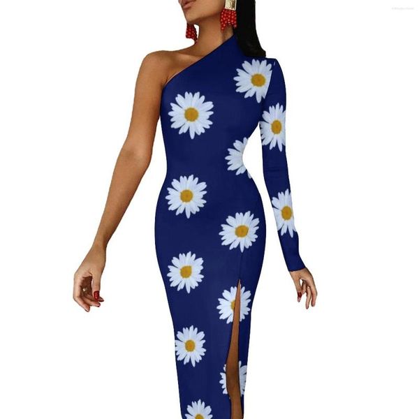 Vestidos Casuais White Daisies Bodycon Dress Spring Daisy Delight Estampa Floral Sexy Lateral Dividida Longa Um Ombro Street Style