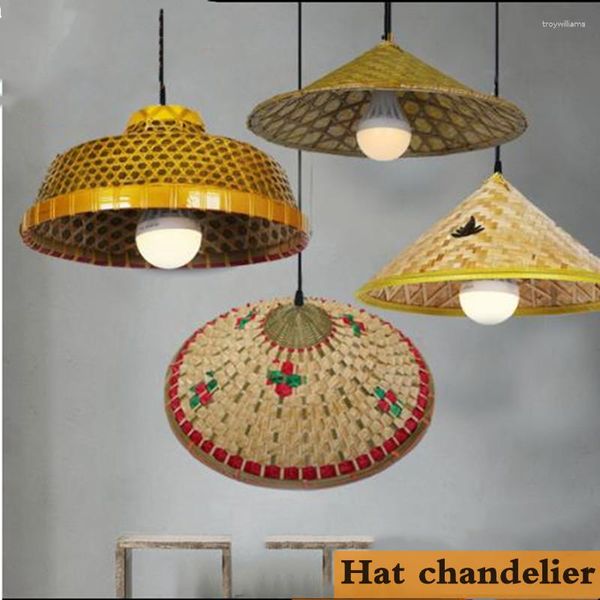 Pendelleuchten Bambushut Retro Kronleuchter Bauernhaus Restaurant Led Strohlampe