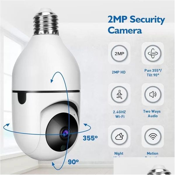 IP-Kameras WiFi PTZ Remote HD 360ﾰ Betrachtungssicherheit E27 BB-Schnittstelle 1080P Wireless 360 Rotate Tracking Panoramakamera Lichttropfen DHYHB