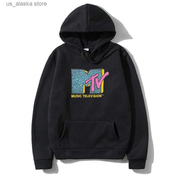 Erkek Hoodies Sweatshirts MTV Müzik Televizyonu Hoodie Erkek Kadın Moda Retro Rock Hip Hop Tv Hoodies Heather Gri Moda Sweatshirt Unisex Street Giyim T230731