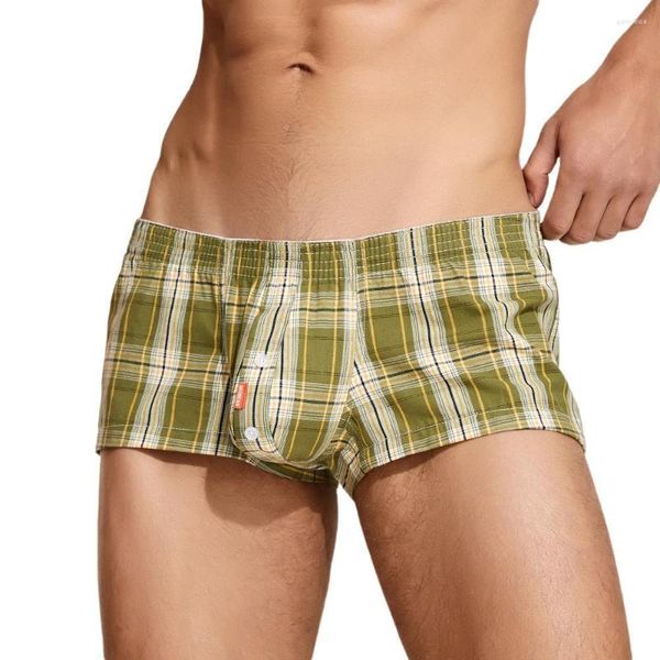 Cueca SEOBEAN 2023 Algodão Xadrez Cueca Boxer Masculina U Convexo Bolsa Boxer Masculina Pijamas Calças de Dormir