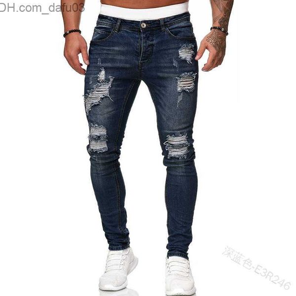 Erkekler kot yeni yırtık seksi delik sıkıntılı hip hop sokak kıyafeti denim pantolon kaliteli erkek pantolon ince fit yıkanmış kot 201111111111111111111